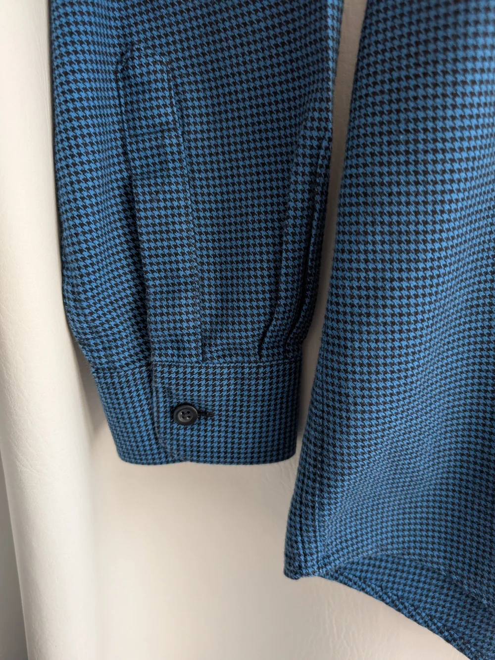 L.L. Bean Blue Black Houndstooth Cotton Flannel Button-Down Shirt - L Tall